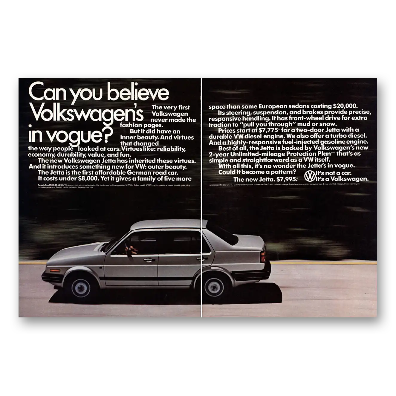 1984 Volkswagen Jetta Can You Believe In Vogue Vintage Magazine Print Ad