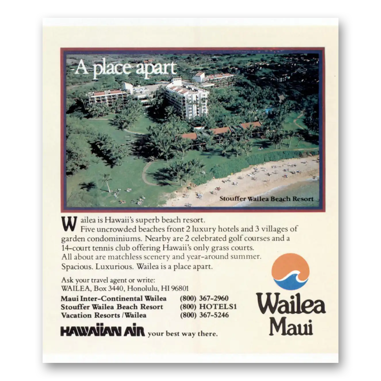 1984 Wailea Maui Hawaiian Air A Place Apart Vintage Magazine Print Ad