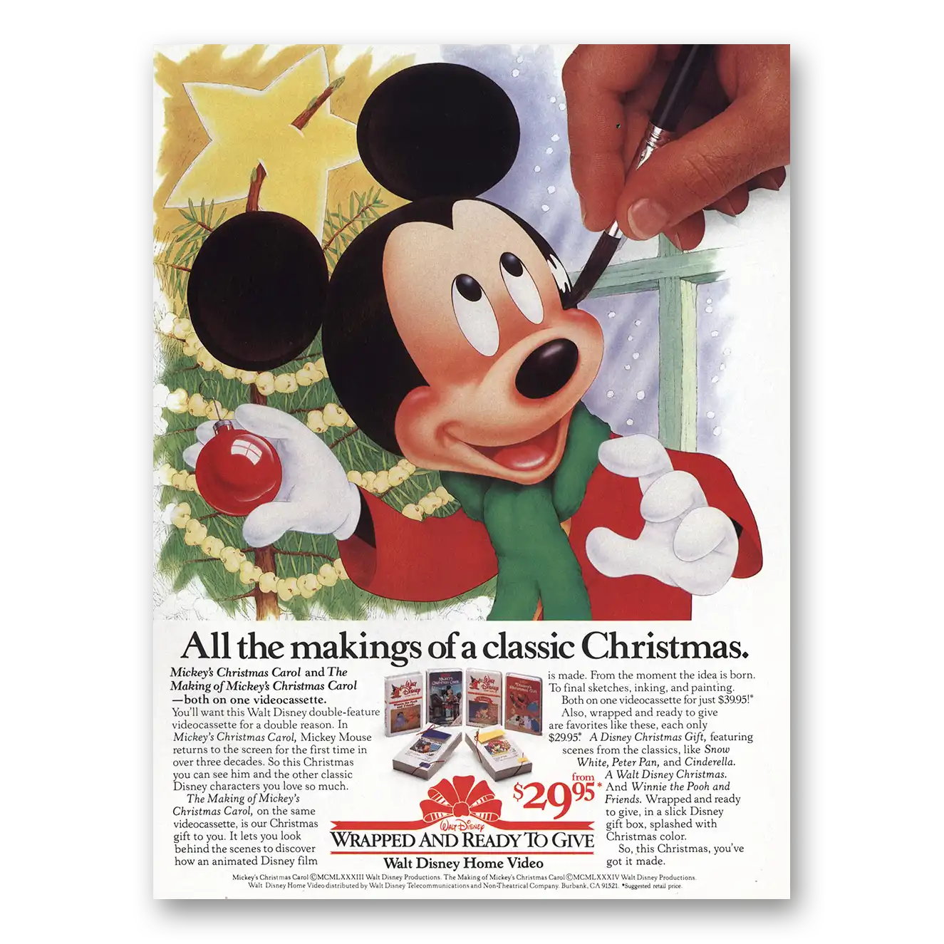 1984 Walt Disney Home Video Classic Christmas Vintage Magazine Print Ad