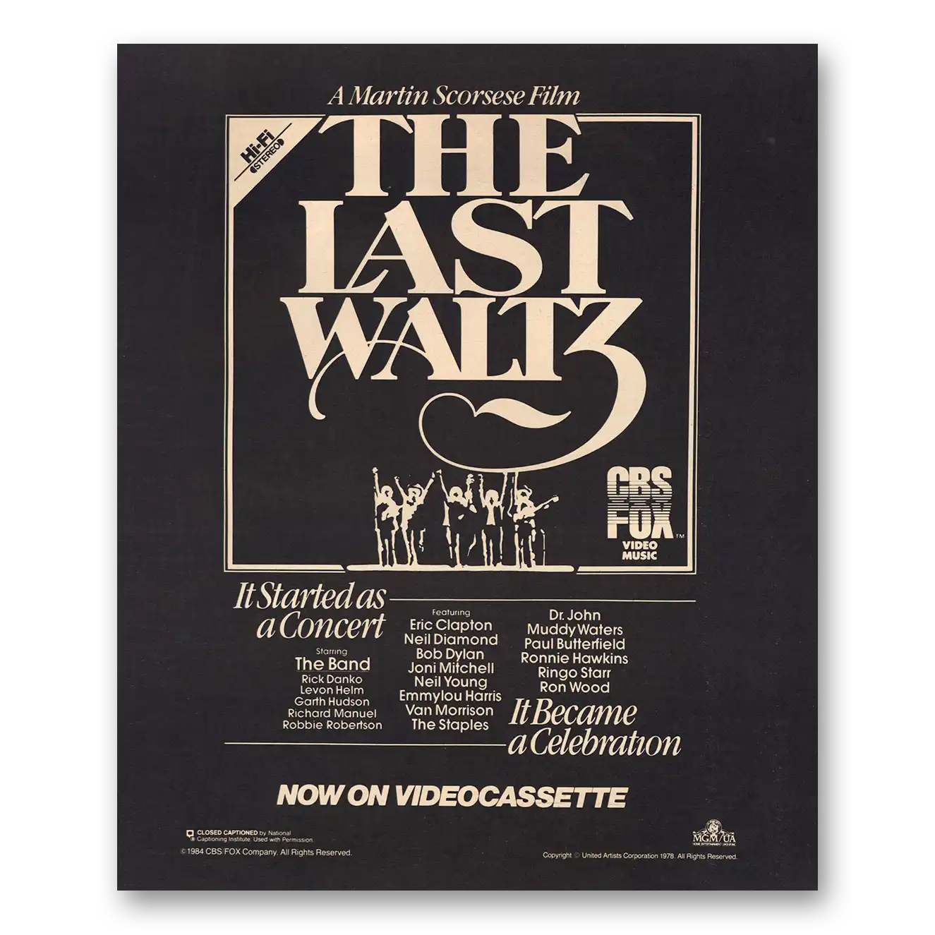 1984 The Last Waltz Promo Started As a Concert Vintage Magazine Print Ad