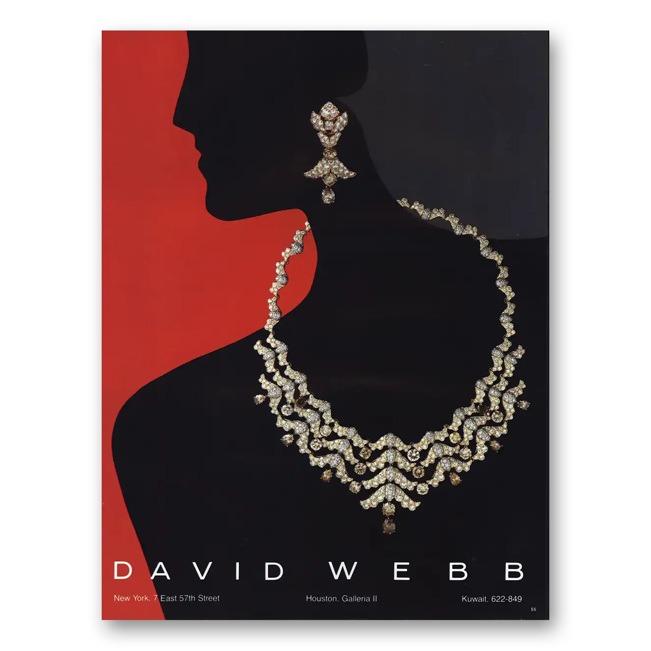 1984 David Webb Diamond Earrings and Necklace Vintage Magazine Print Ad