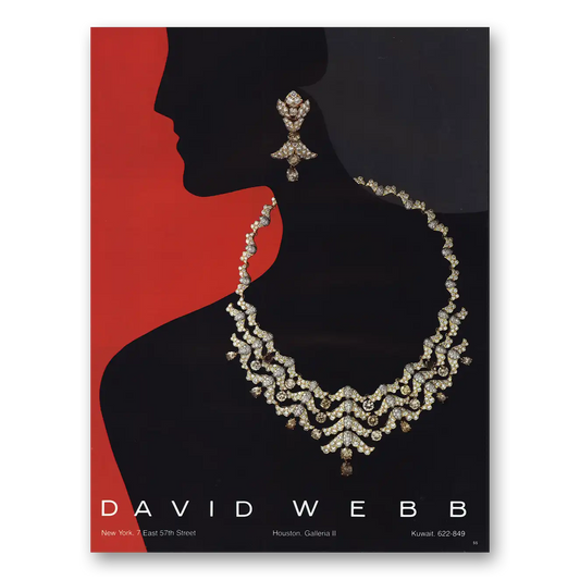 1984 David Webb Diamond Earrings and Necklace Vintage Magazine Print Ad