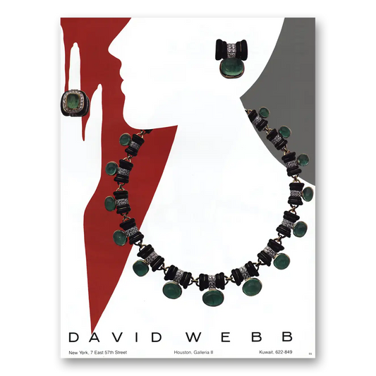 1984 David Webb Green Black Necklace Earrings Vintage Magazine Print Ad