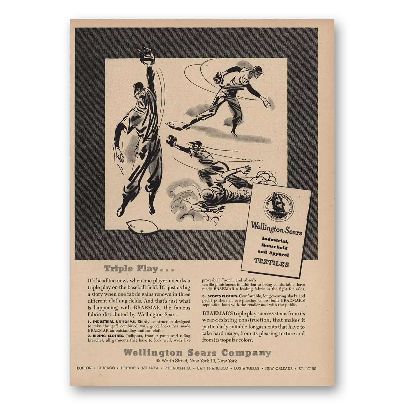 1948 Wellington Sears Triple Play Vintage Magazine Print Ad