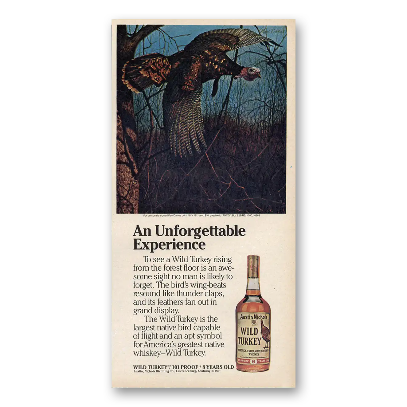 1984 Wild Turkey Bourbon Whiskey An Unforgettable Experience Vintage Magazine Print Ad