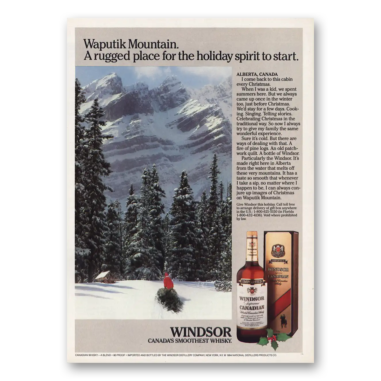 1984 Windsor Canadian Whisky Waputik Mountain Vintage Magazine Print Ad