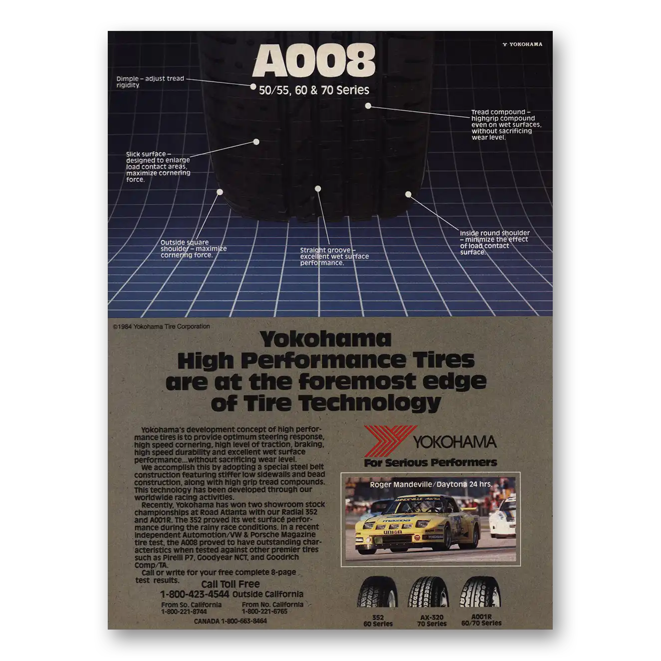 1984 Yokohama Tires High Performance Tires Vintage Magazine Print Ad