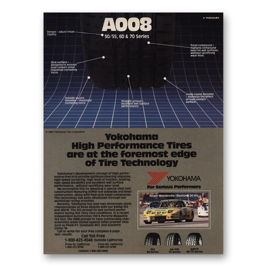 1984 Yokohama Tires High Performance Tires Vintage Magazine Print Ad