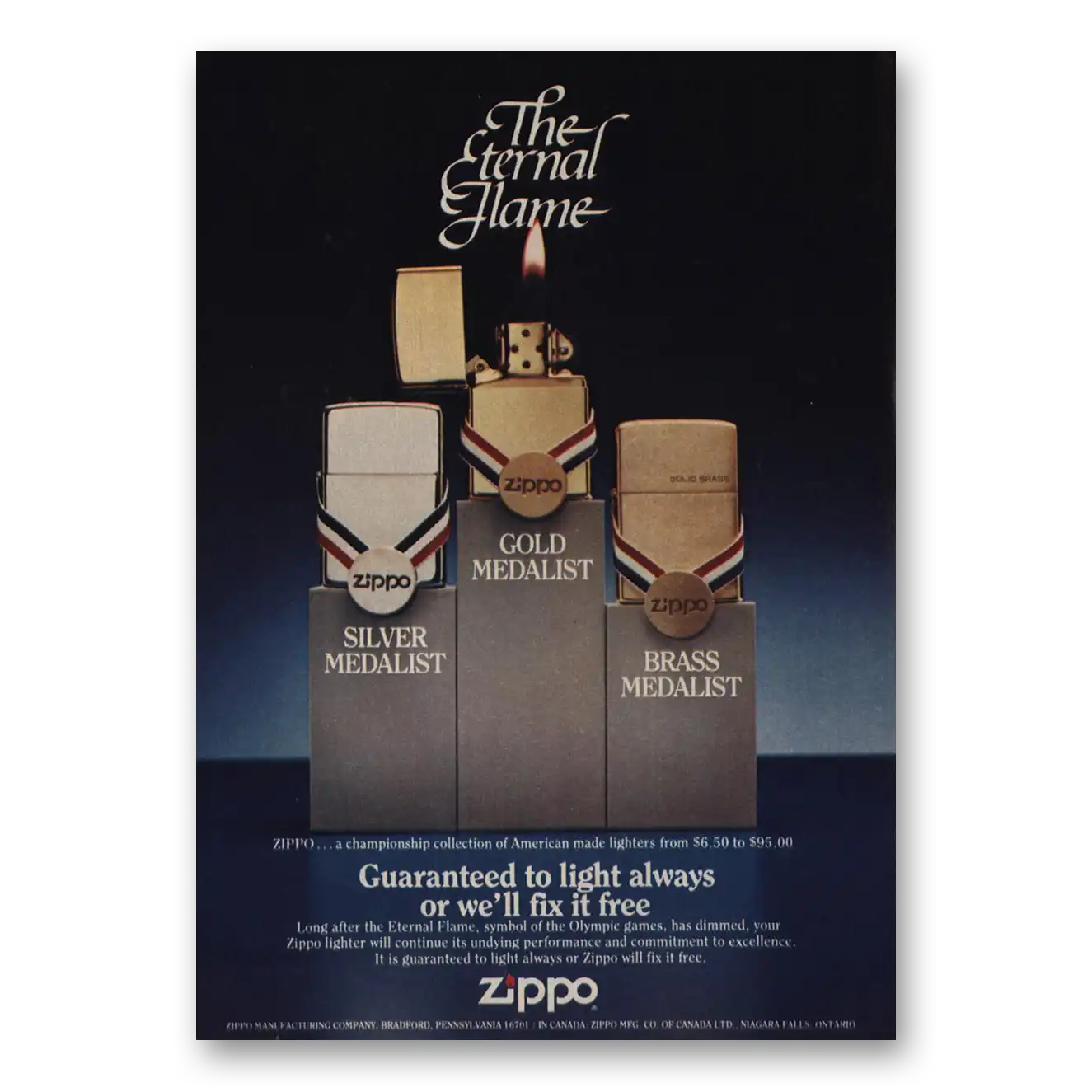 1984 Zippo Lighter Eternal Flame Vintage Magazine Print Ad