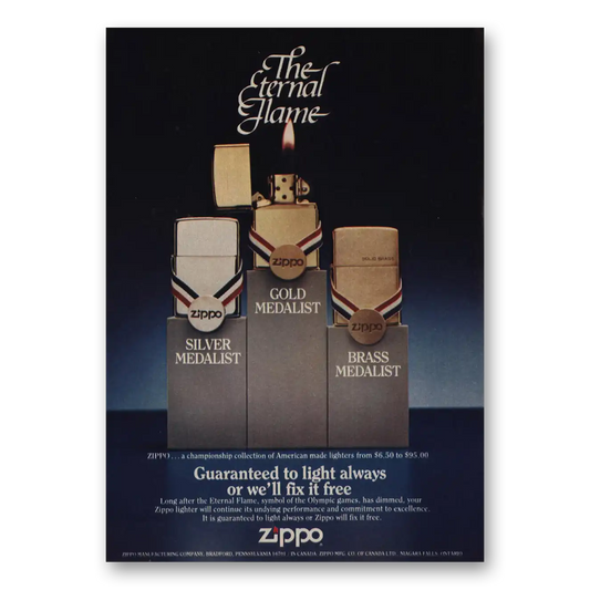 1984 Zippo Lighter Eternal Flame Vintage Magazine Print Ad