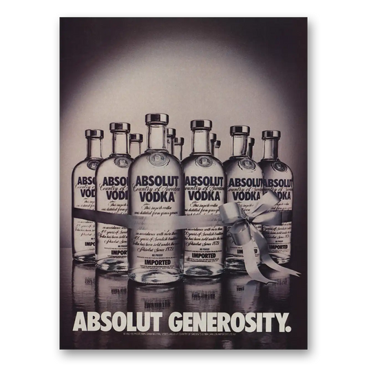 1985 Absolut Vodka Absolut Generosity Vintage Magazine Print Ad