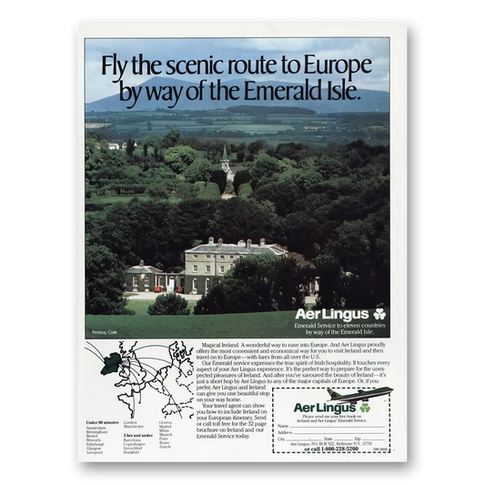 1985 Irish Aer Lingus Scenic Route By Way of the Emerald Isle Vintage Magazine Print Ad