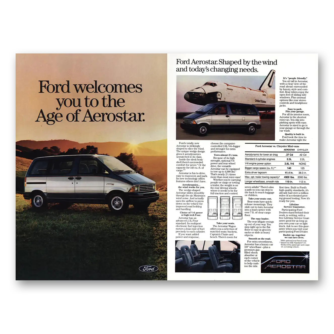 1985 Ford Aerostar Space Shuttle Vintage Magazine Print Ad