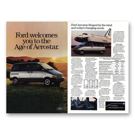 1985 Ford Aerostar Space Shuttle Vintage Magazine Print Ad