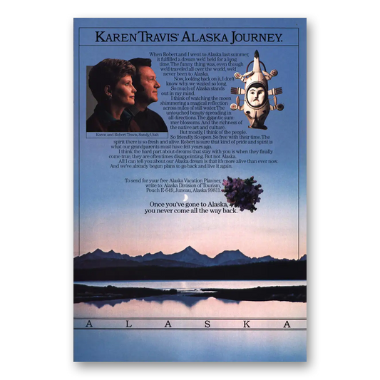 1985 Alaska Karen Travis Alaska Journey Vintage Magazine Print Ad