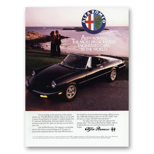 1985 Alfa Romeo Spider Passionately Engineered Cars Vintage Magazine Print Ad