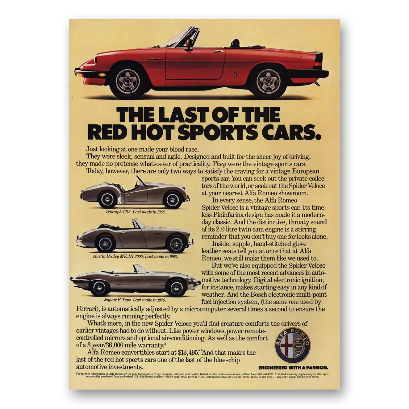 1985 Alfa Romeo Spider Triumph Austin Healey Jaguar Vintage Magazine Print Ad