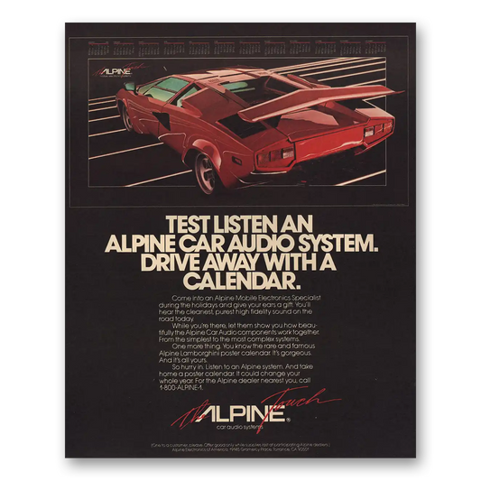 1985 Alpine Electronics Test Listen Vintage Magazine Print Ad