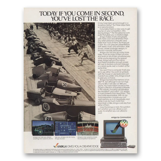 1985 Amiga Personal Computer If You Come In Second Lost the Race Vintage Magazine Print Ad