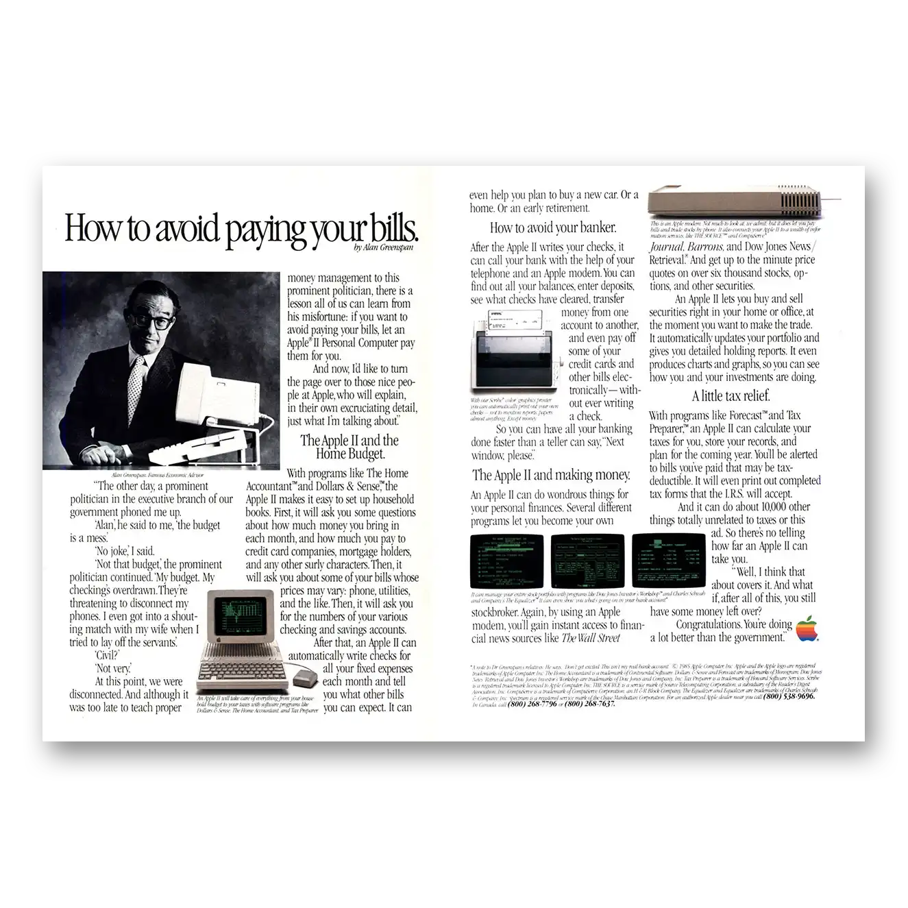 1985 Apple Computer Alan Greenspan Vintage Magazine Print Ad