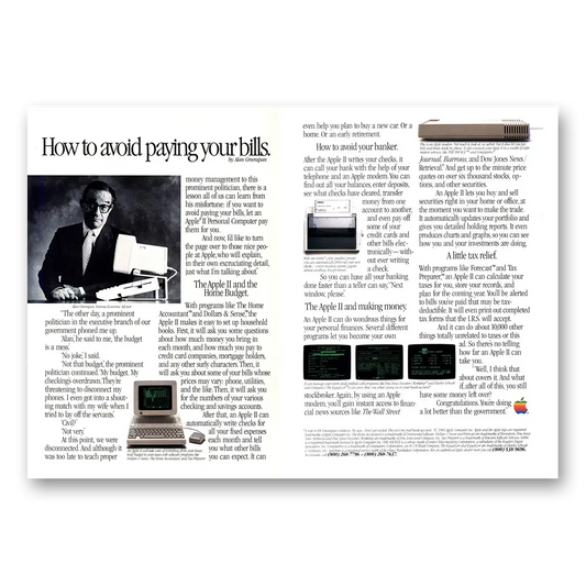 1985 Apple Computer Alan Greenspan Vintage Magazine Print Ad