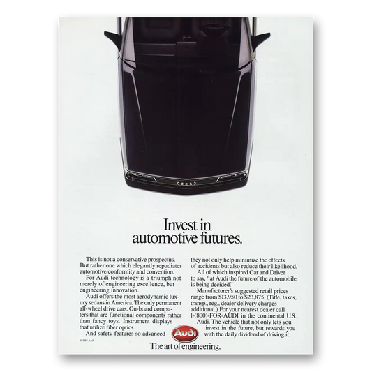 1985 Audi Invest In Automotive Futures Vintage Magazine Print Ad