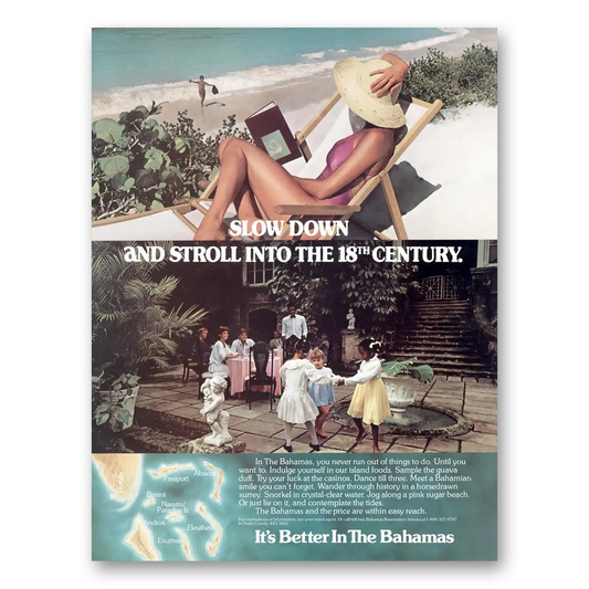 1985 Bahamas Slow Down Stroll Into 18th Century Vintage Magazine Print Ad