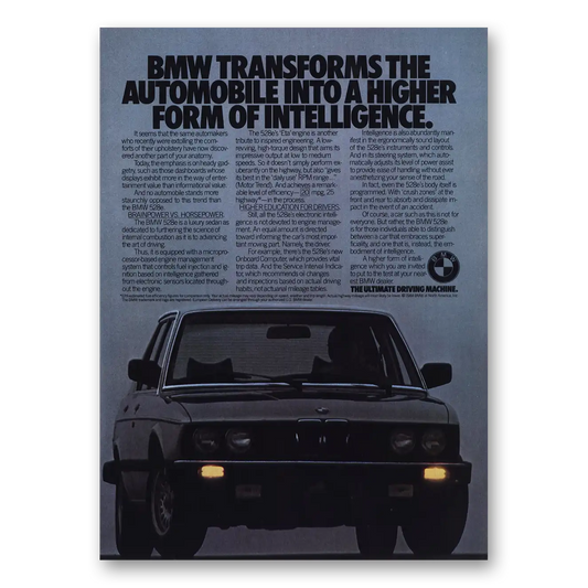 1985 BMW 5 Series Transforms Higher Form of Intelligence Vintage Magazine Print Ad