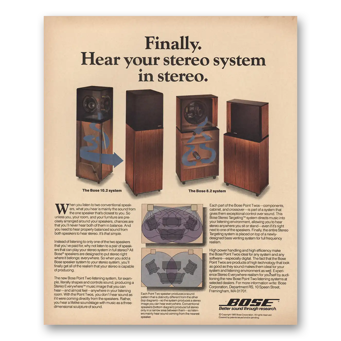 1985 Bose Finally Hear Your Stereo System Vintage Magazine Print Ad