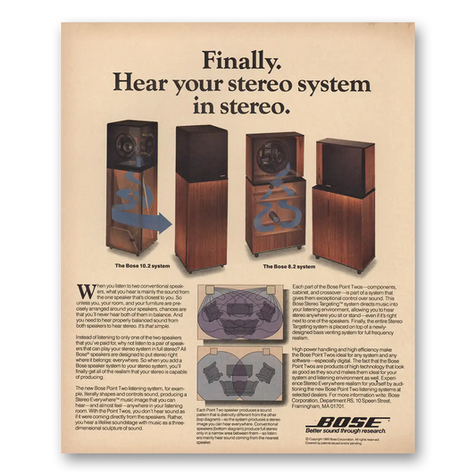 1985 Bose Finally Hear Your Stereo System Vintage Magazine Print Ad