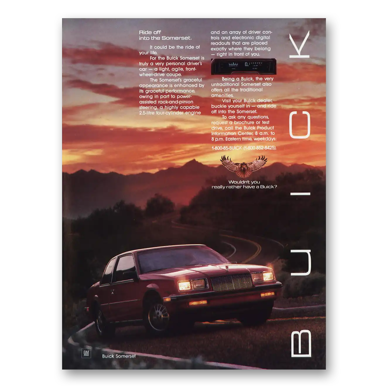 1985 Buick Somerset Somerset Ride Off Into the Somerset Vintage Magazine Print Ad