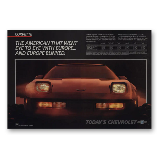 1985 Chevrolet Corvette American That Went Eye to Eye Vintage Magazine Print Ad