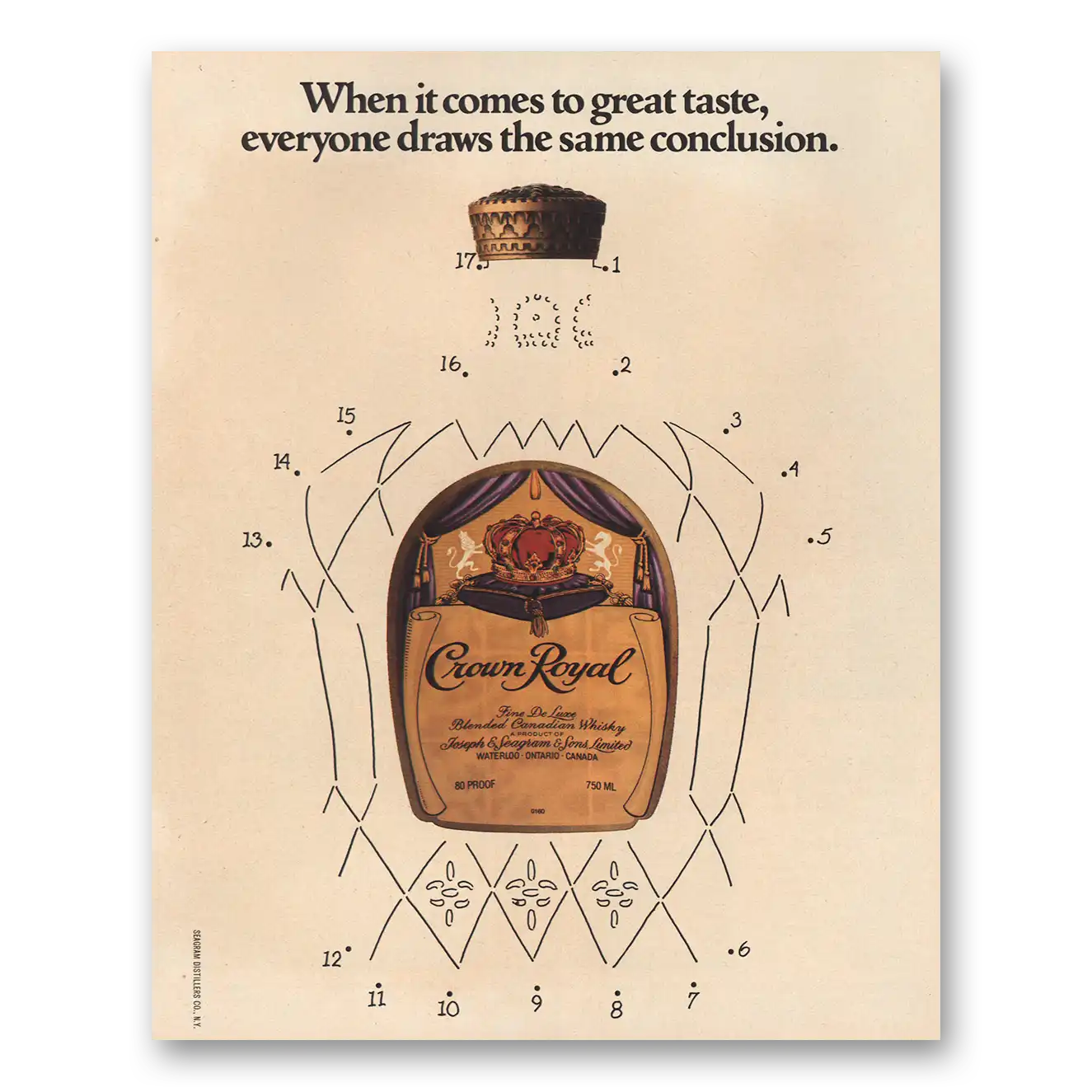 1985 Crown Royal Everyone Draws the Same Conclusion Vintage Magazine Print Ad