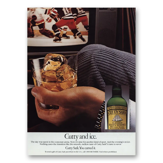 1985 Cutty Sark Cutty and Ice Hockey Vintage Magazine Print Ad