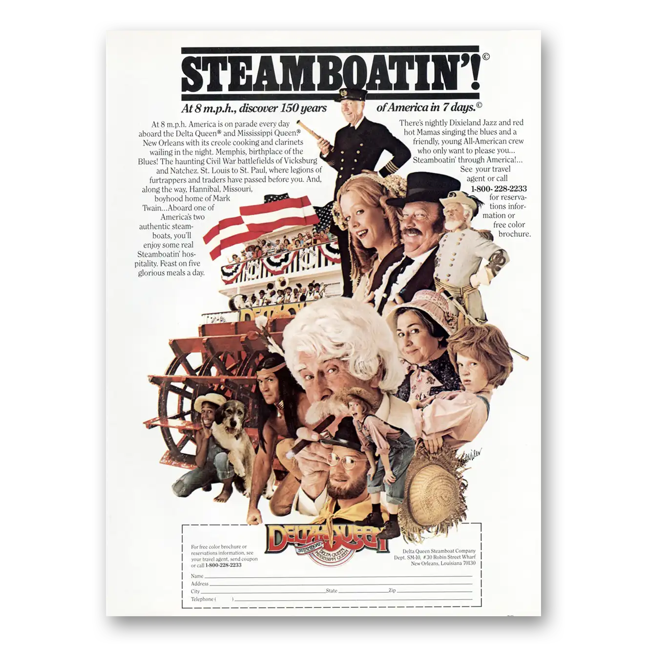 1985 Delta Queen Steamboat Steamboatin at 8 MPH Vintage Magazine Print Ad