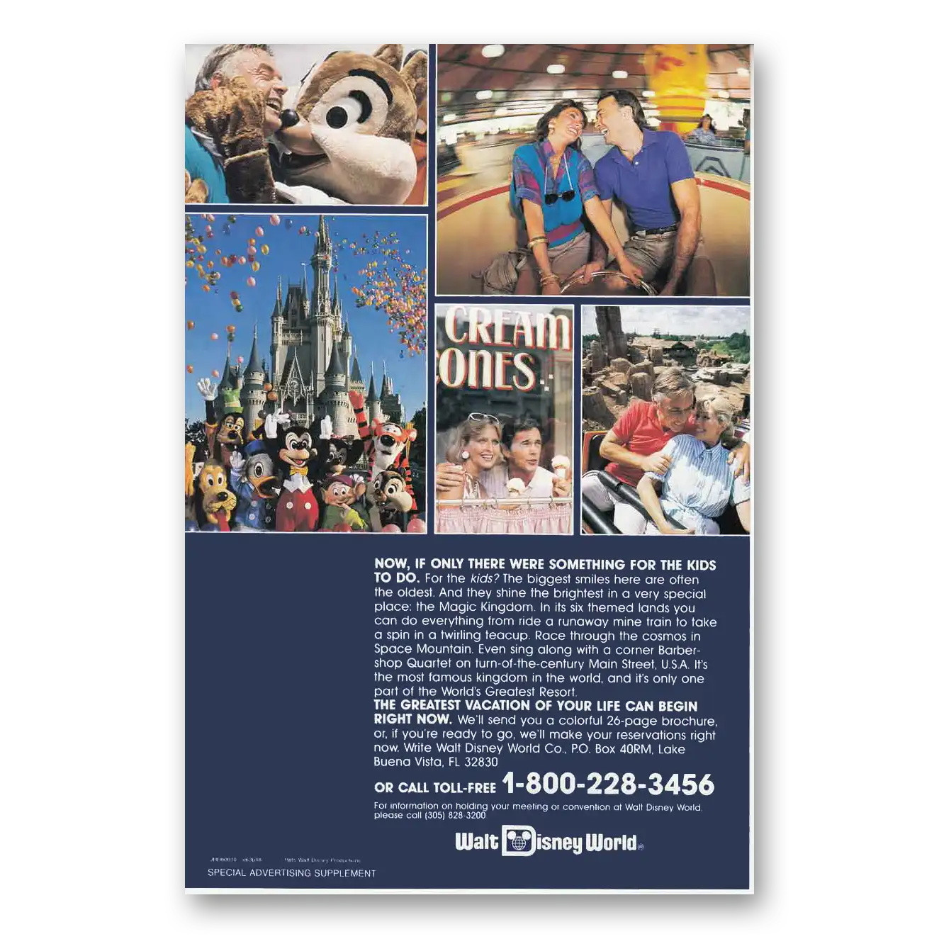 1985 Walt Disney World Something for the Kids To Do Vintage Magazine Print Ad