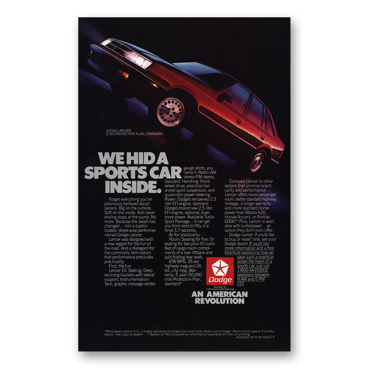 1985 Dodge Lancer We Hid a Sports Car Inside Vintage Magazine Print Ad