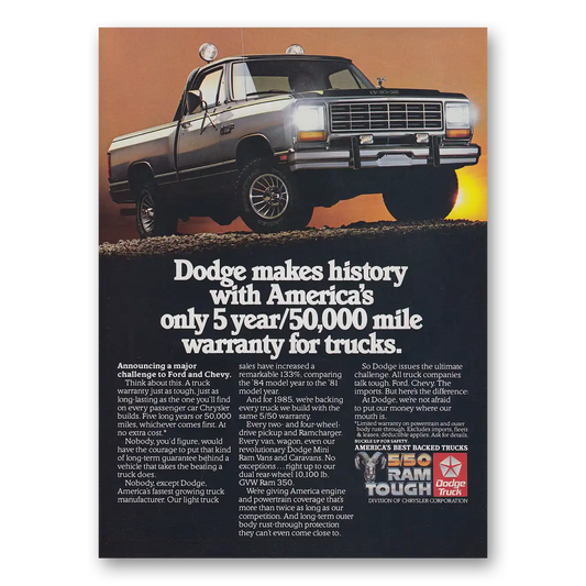 1985 Dodge Ram Makes History with Americas Only 5 Year Vintage Magazine Print Ad