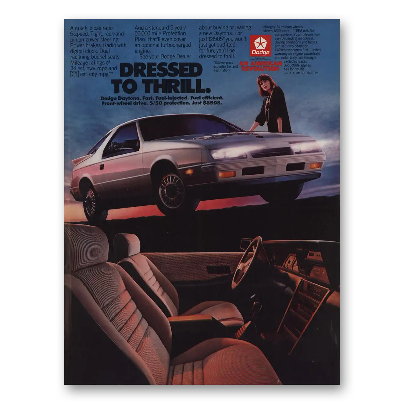 1985 Dodge Daytona Dressed to Thrill Vintage Magazine Print Ad