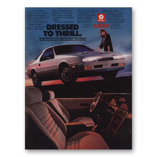 1985 Dodge Daytona Dressed to Thrill Vintage Magazine Print Ad