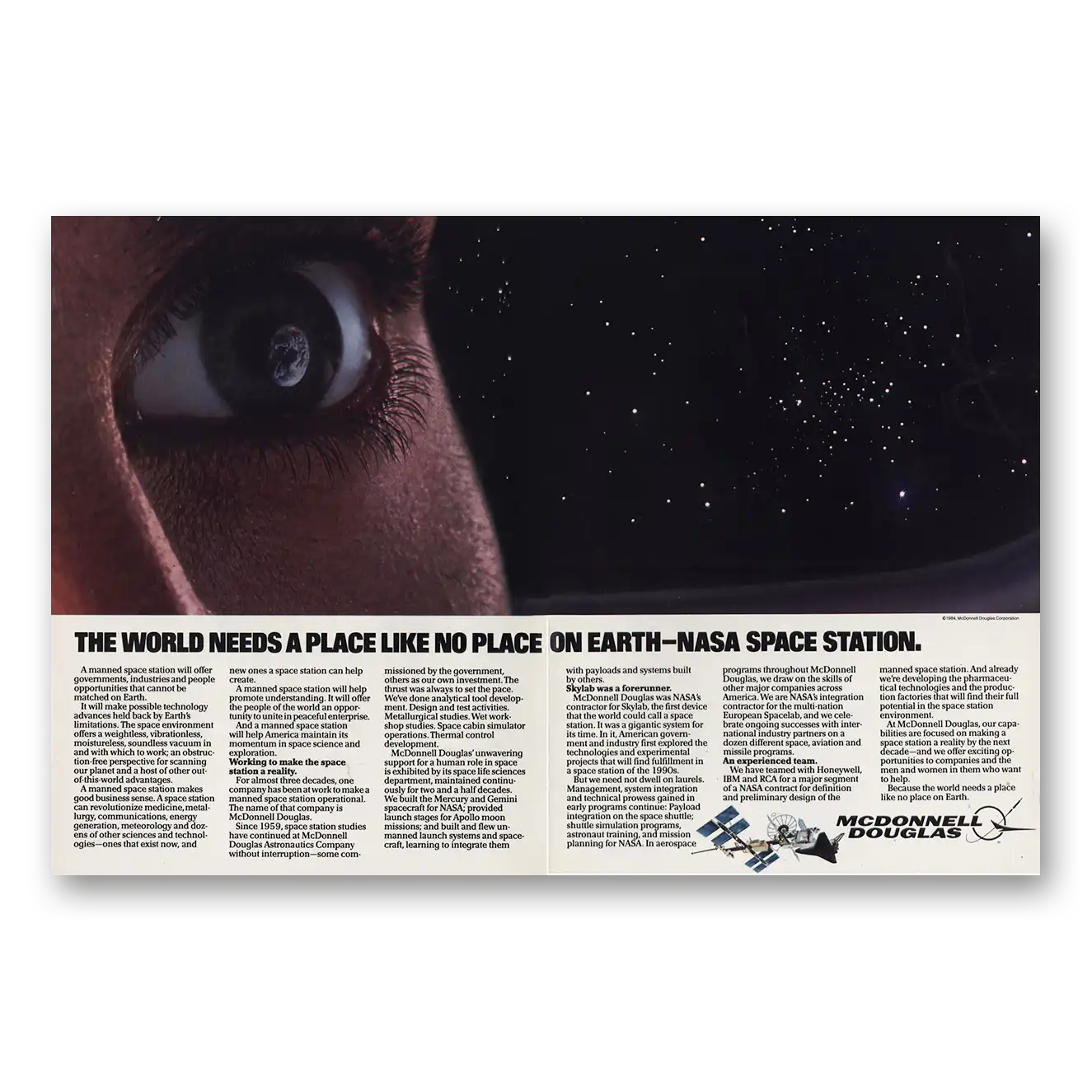 1985 McDonnell Douglas Space Station Nasa Space Station Vintage Magazine Print Ad