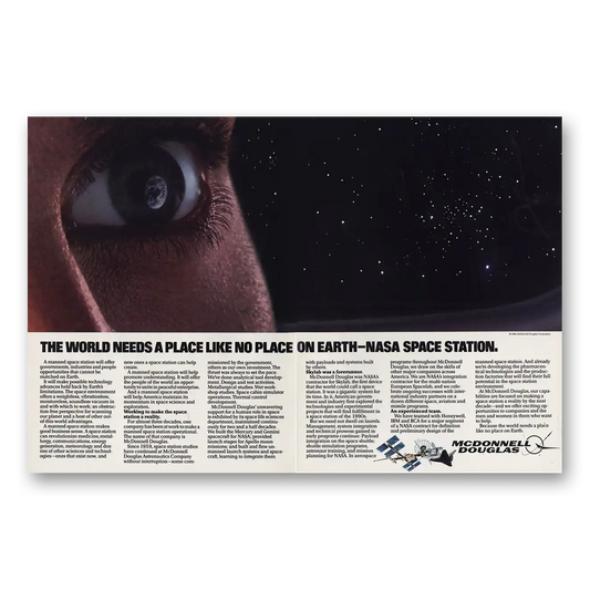 1985 McDonnell Douglas Space Station Nasa Space Station Vintage Magazine Print Ad