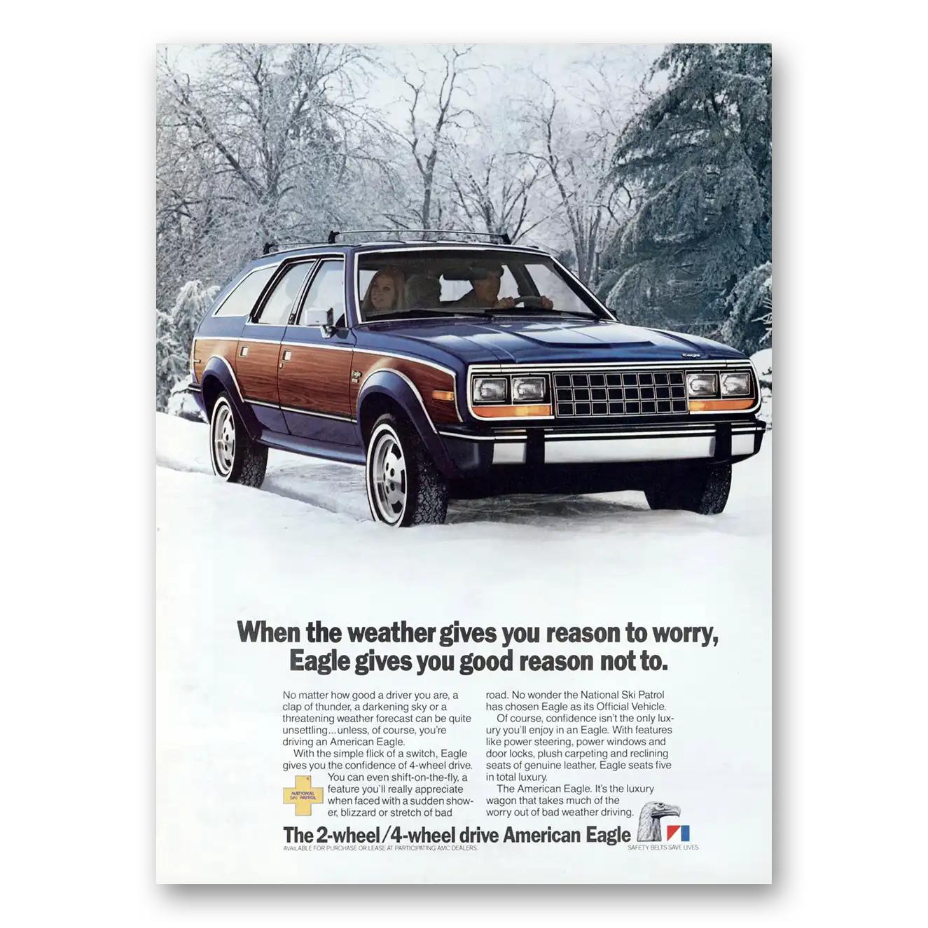 1985 AMC Eagle Reason to Worry Snow Vintage Magazine Print Ad