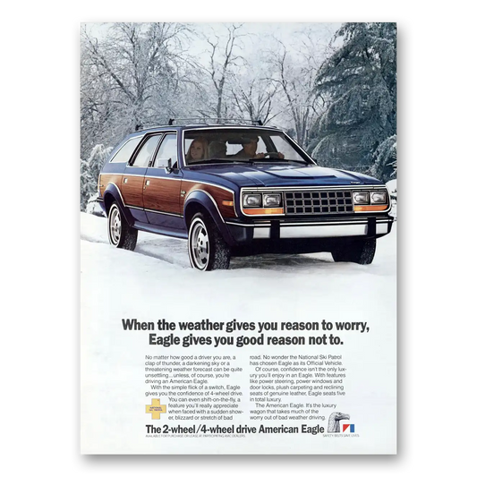 1985 AMC Eagle Reason to Worry Snow Vintage Magazine Print Ad