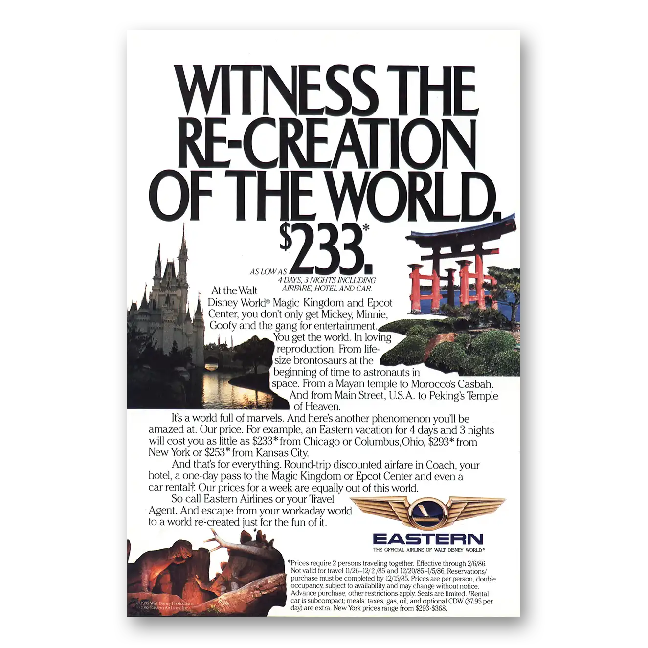 1985 Eastern Airlines Re Creation of the World Disney Vintage Magazine Print Ad