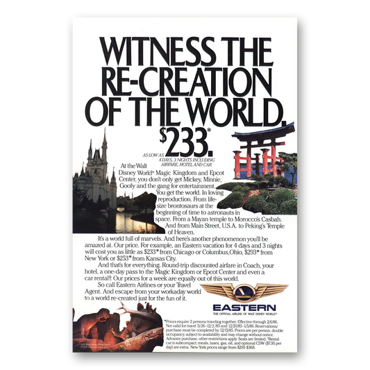 1985 Eastern Airlines Re Creation of the World Disney Vintage Magazine Print Ad