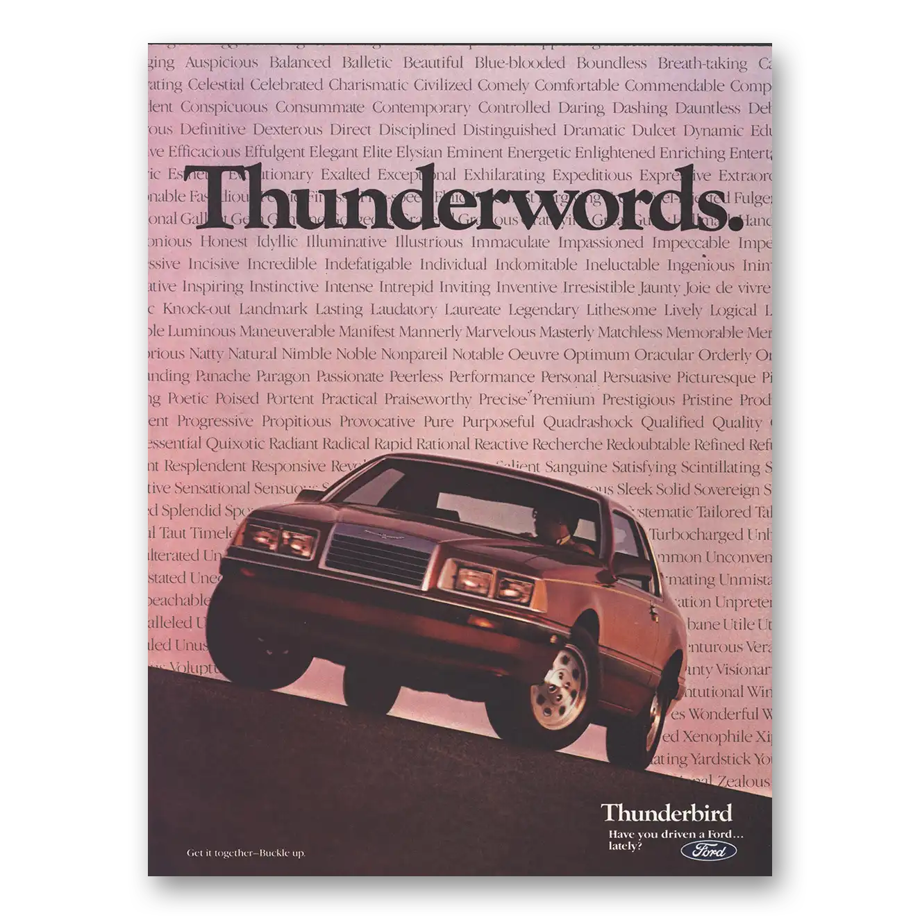 1985 Ford Thunderbird Thunderwords Vintage Magazine Print Ad