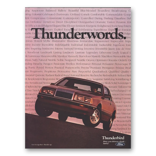 1985 Ford Thunderbird Thunderwords Vintage Magazine Print Ad