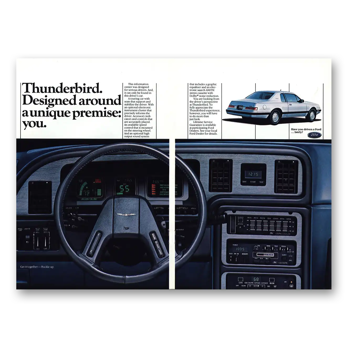 1985 Ford Thunderbird Designed Around Unique Premise Vintage Magazine Print Ad