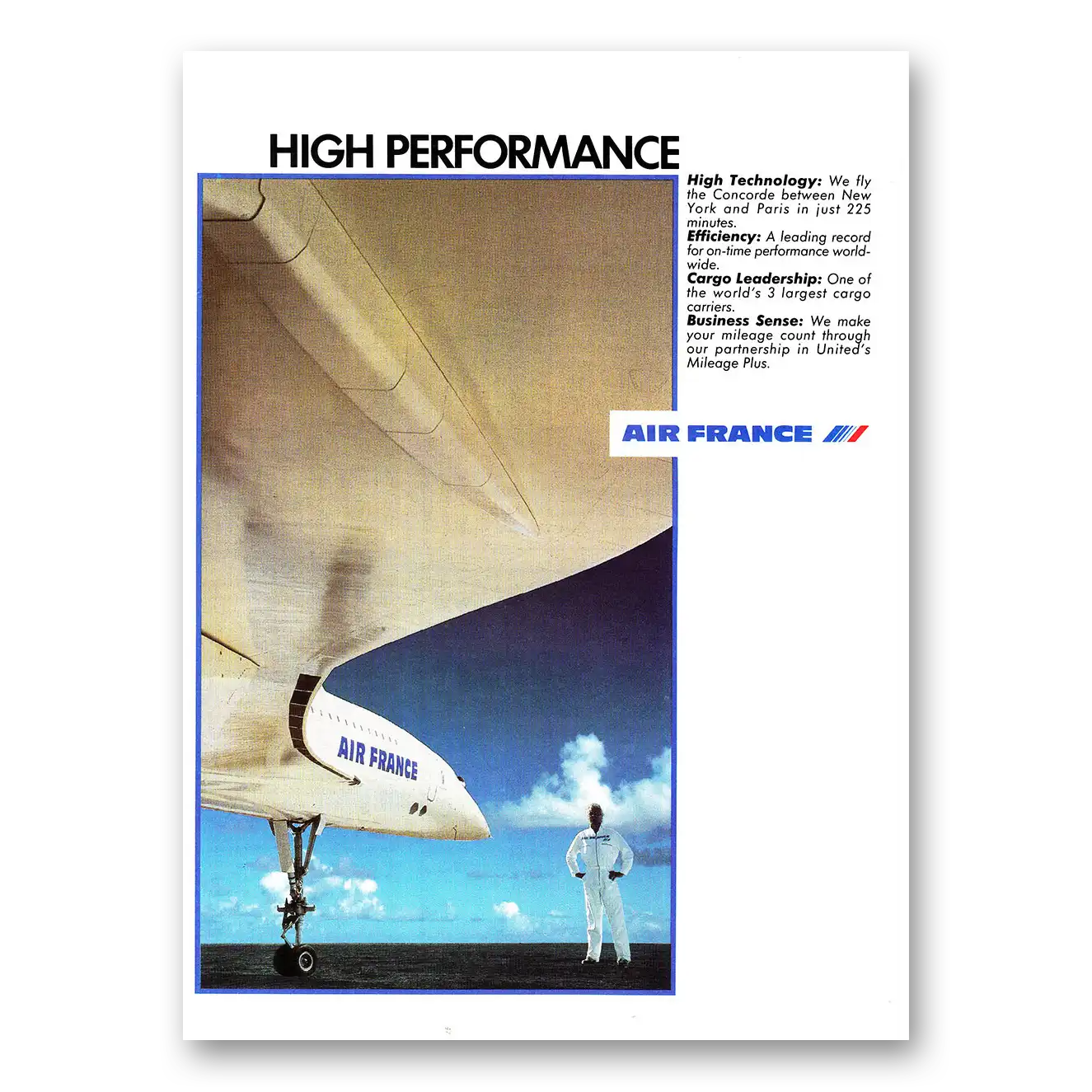 1985 Air France Concorde High Performance Vintage Magazine Print Ad